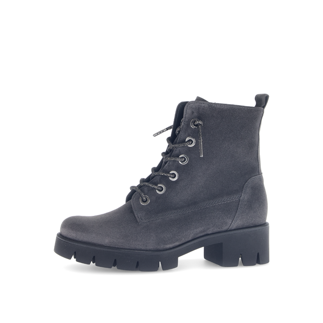 Gabor Women’s 71.711.39 Baccara Dark Grey Suede Ankle Boot – Lace & Side Zip Comfort Design