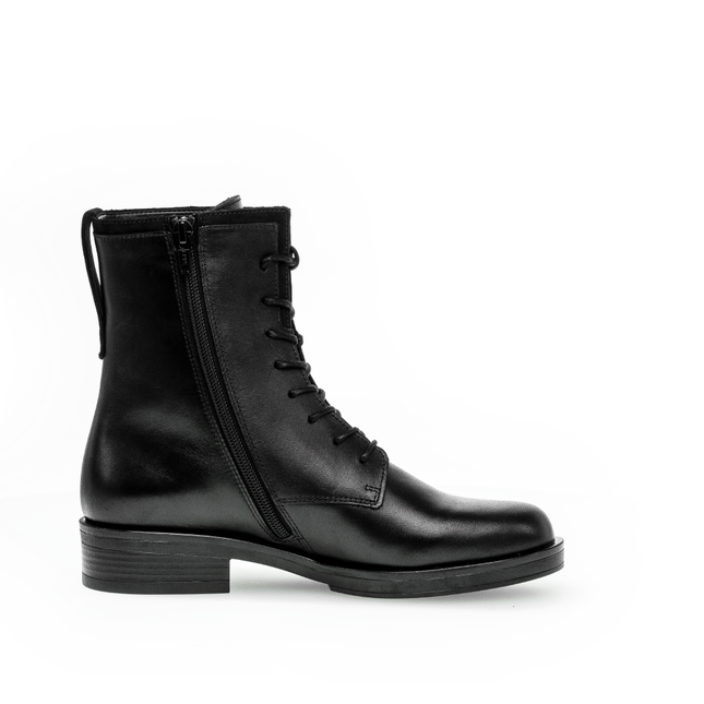 Gabor Women’s 71.791.29 Hay Black Leather Ankle Boot – Lace & Side Zip Comfort Boot
