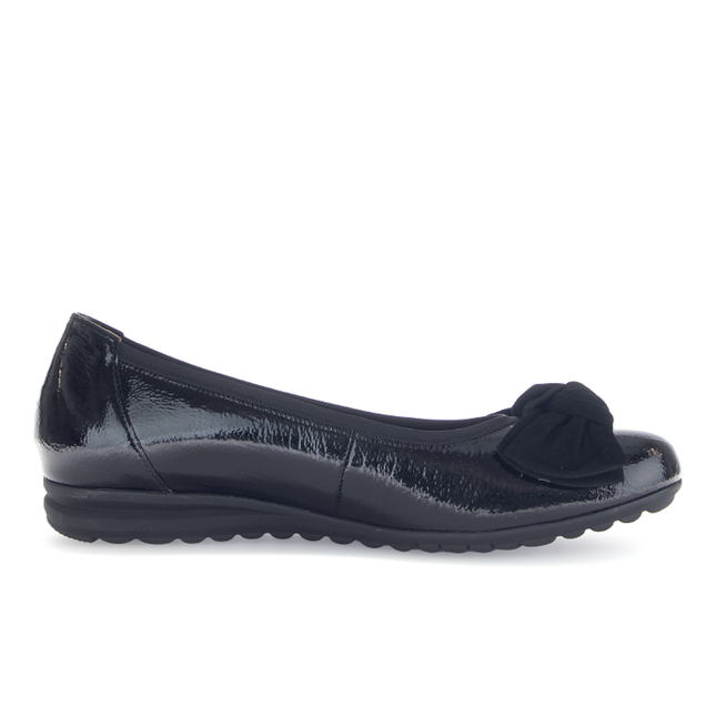 Gabor Women’s 72.621.87 Patent Leather Slip-On Pump – Wide Fit, Low Wedge Comfort Flat in Black