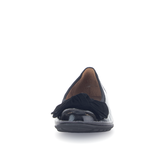 Gabor Women’s 72.621.87 Patent Leather Slip-On Pump – Wide Fit, Low Wedge Comfort Flat in Black