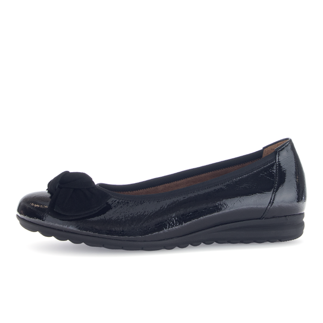 Gabor Women’s 72.621.87 Patent Leather Slip-On Pump – Wide Fit, Low Wedge Comfort Flat in Black