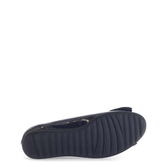 Gabor Women’s 72.621.87 Patent Leather Slip-On Pump – Wide Fit, Low Wedge Comfort Flat in Black