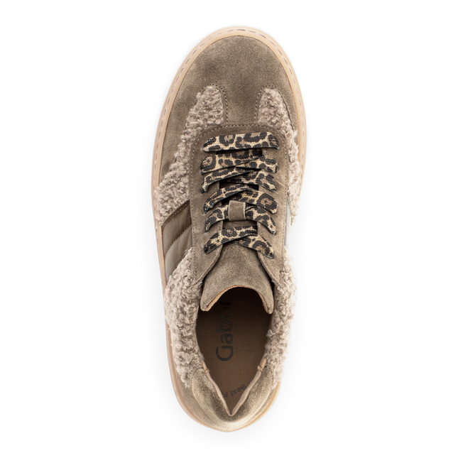 Gabor Women’s 73.350.14 Steam Brown Flatform Trainer – Suede & Teddy Fleece Lace-Up Sneaker