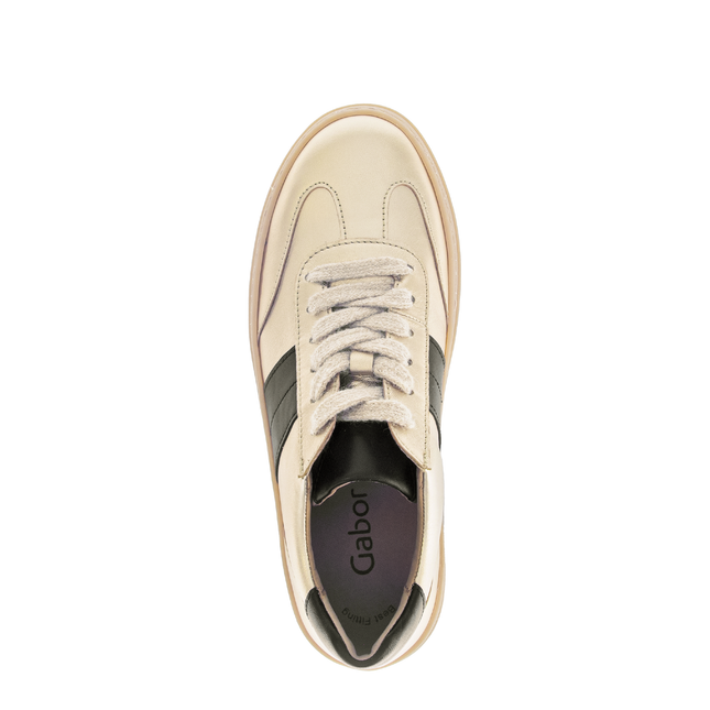 Gabor 73.350.62 Steam Champagne & Black Leather Flatform Trainer