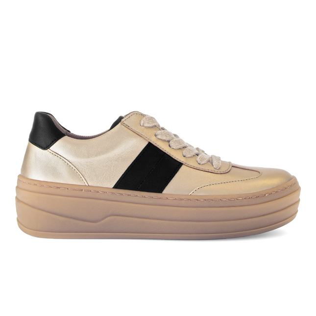 Gabor 73.350.62 Steam Champagne & Black Leather Flatform Trainer