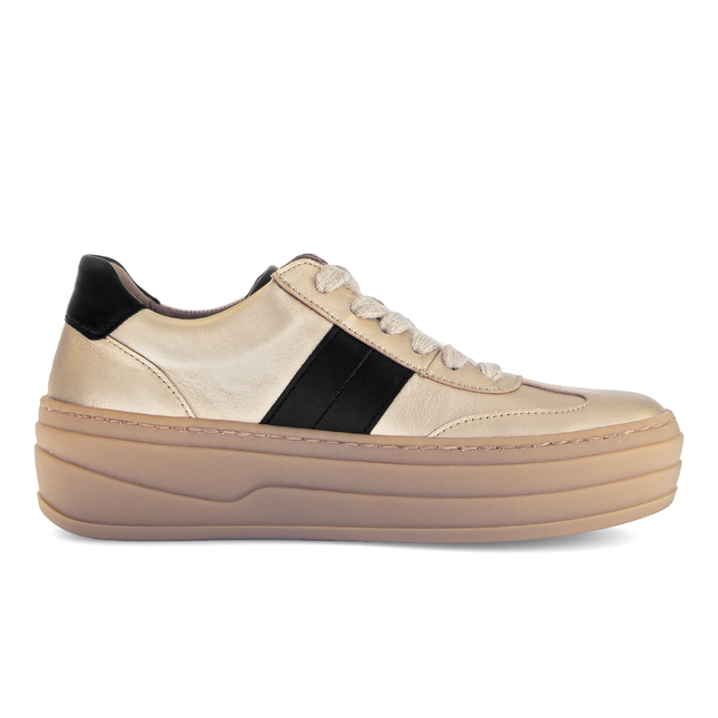 Gabor 73.350.62 Steam Champagne & Black Leather Flatform Trainer