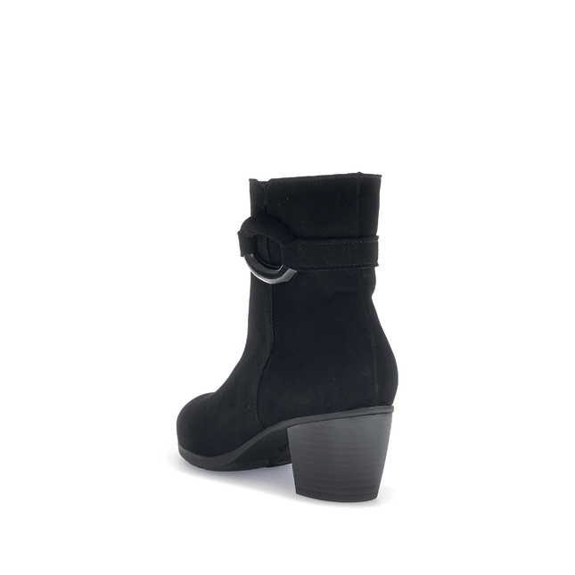 Gabor Women’s 75.523.17 Black Suede Ankle Boot – Best Fitting Comfort with Side Zip & Decorative Buckle