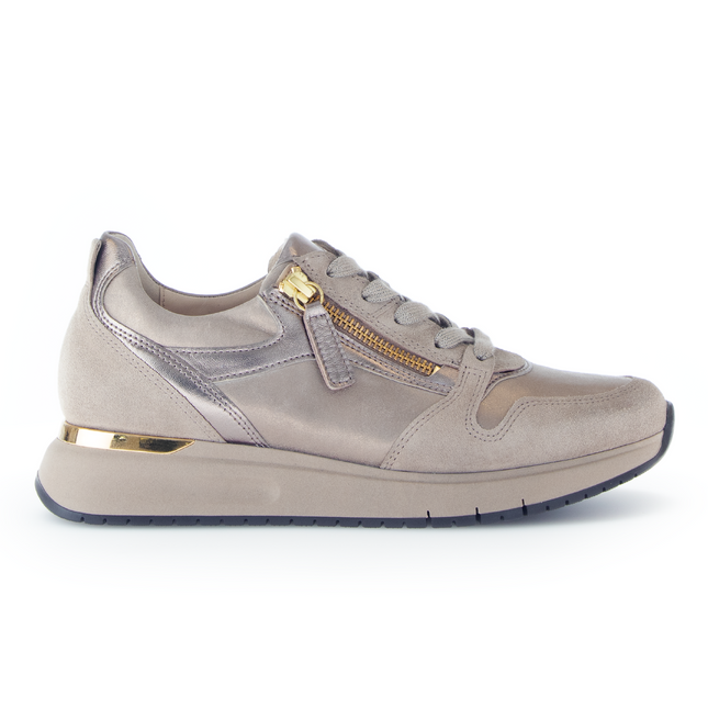 Gabor Women’s 76.446.65 Palace Trainer – Beige Leather with Light Gold Accents & Removable Insole Extra Wide Fit