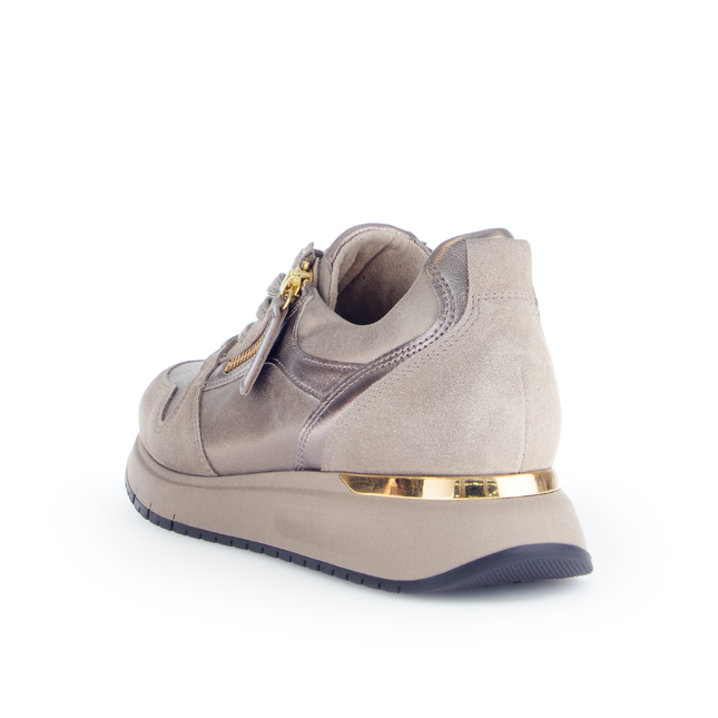 Gabor Women’s 76.446.65 Palace Trainer – Beige Leather with Light Gold Accents & Removable Insole Extra Wide Fit