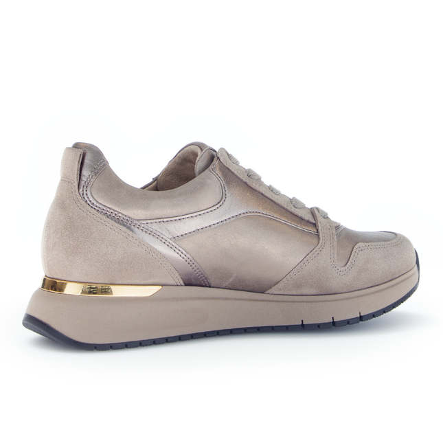 Gabor Women’s 76.446.65 Palace Trainer – Beige Leather with Light Gold Accents & Removable Insole Extra Wide Fit