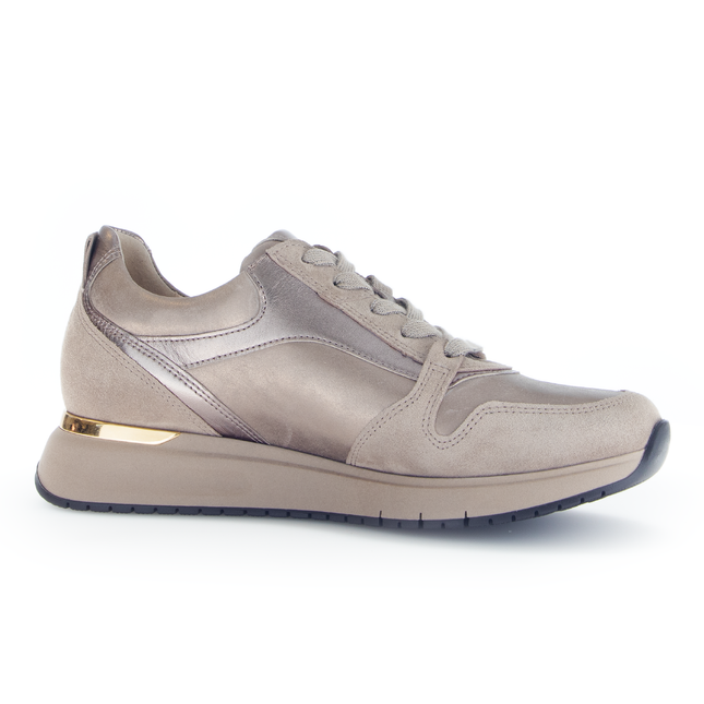 Gabor Women’s 76.446.65 Palace Trainer – Beige Leather with Light Gold Accents & Removable Insole Extra Wide Fit