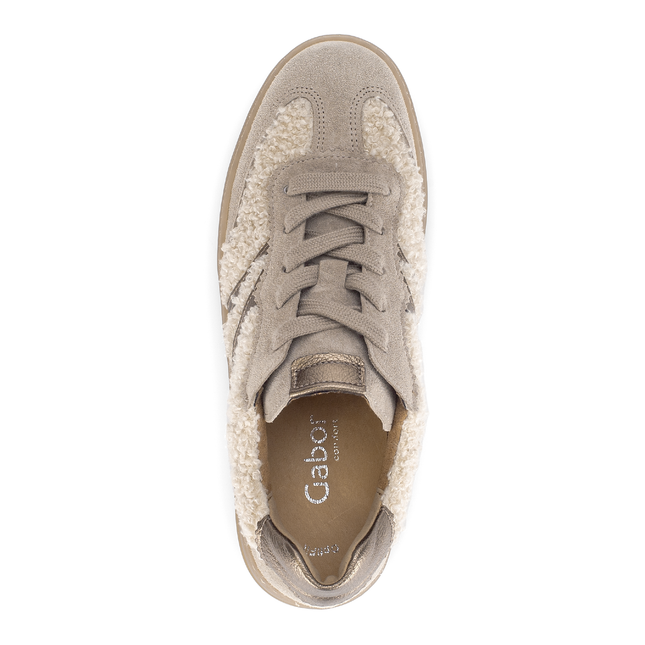 Gabor Women’s 76.475.61 Dahma Beige Wool Detail Trainer – Wide Fit Leather & Wool Panel Sneaker