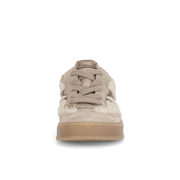 Gabor Women’s 76.475.61 Dahma Beige Wool Detail Trainer – Wide Fit Leather & Wool Panel Sneaker