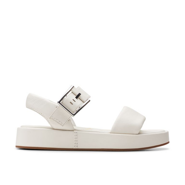Clarks Women’s Alda Strap Off-White Leather Sandals – Elegant Slingback Heels with Comfortable Footbed & Classic Style
