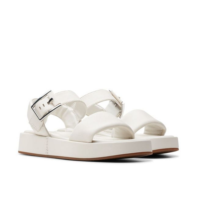 Clarks Women’s Alda Strap Off-White Leather Sandals – Elegant Slingback Heels with Comfortable Footbed & Classic Style
