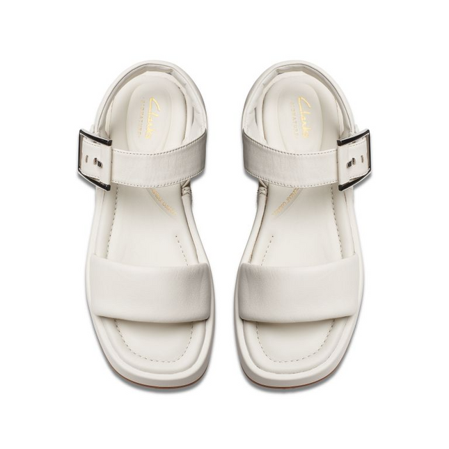 Clarks Women’s Alda Strap Off-White Leather Sandals – Elegant Slingback Heels with Comfortable Footbed & Classic Style