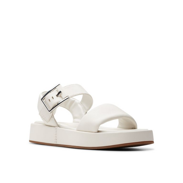 Clarks Women’s Alda Strap Off-White Leather Sandals – Elegant Slingback Heels with Comfortable Footbed & Classic Style