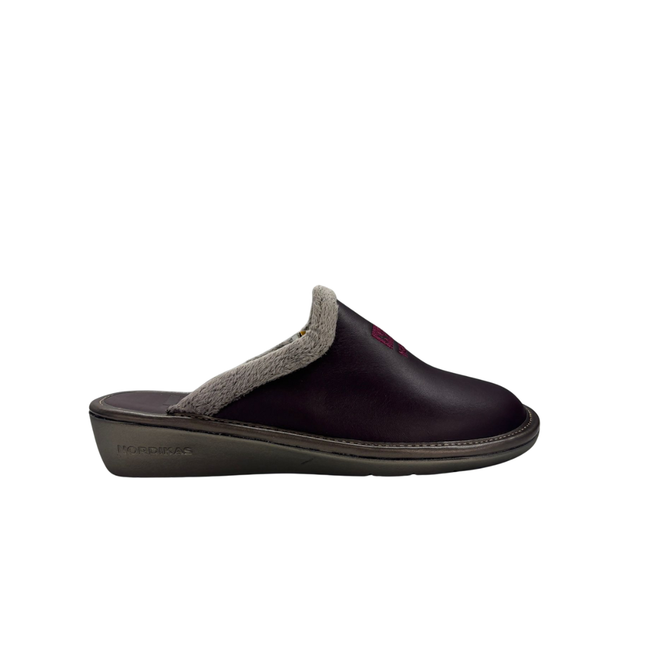 Nordikas 238-O/8 - Dublin Burdeos - Burgundy Leather / Grey Trim Ladies Slippers