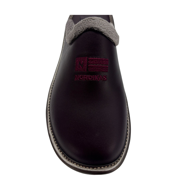 Nordikas 238-O/8 - Dublin Burdeos - Burgundy Leather / Grey Trim Ladies Slippers