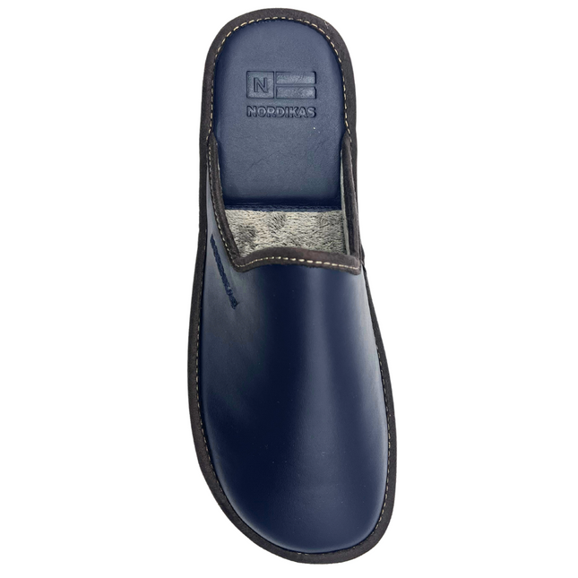 Nordikas Men’s 131 Dublin Marino Navy Leather Slip-On Slippers