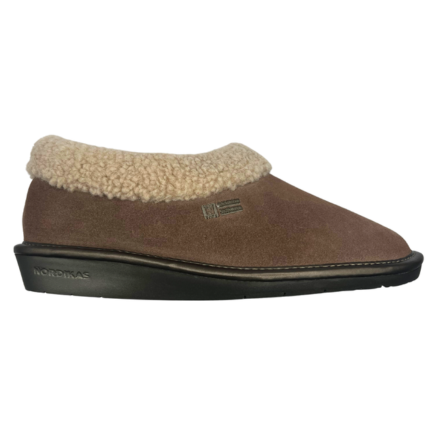 Nordikas Women’s 1754-O/4 Afelpado Piedra Stone Suede Slippers – Shearling-Trimmed Closed Heel Wedge