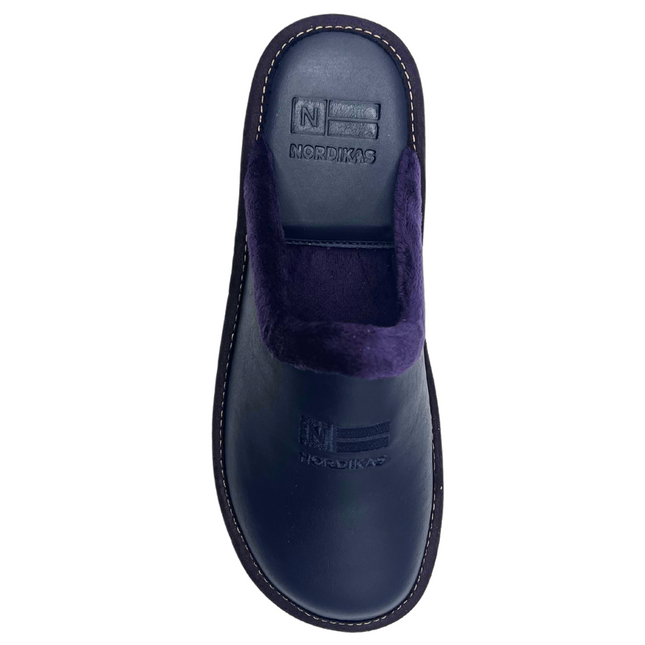 Nordikas 238 - Navy Leather / Purple Trim Ladies Slippers