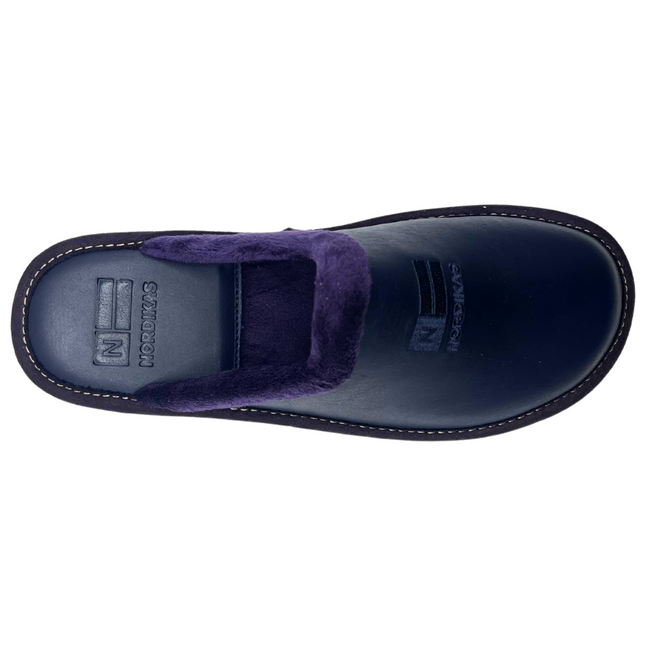 Nordikas 238 - Navy Leather / Purple Trim Ladies Slippers
