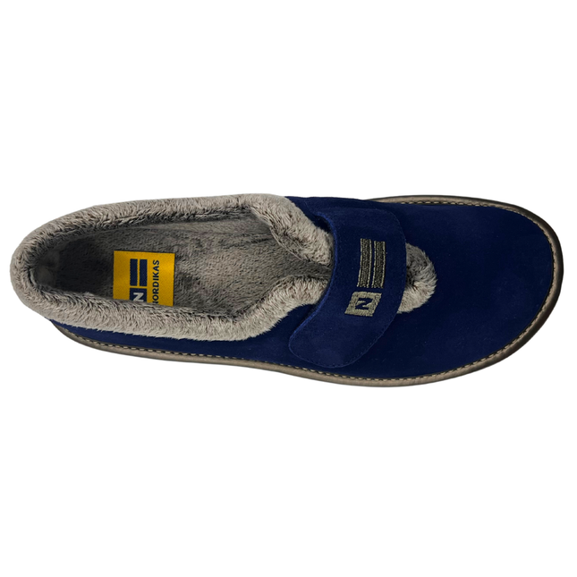 Nordikas 6348-O/4 - Afelpado Indico - Blue Suede / Snow-Brown Trim Ladies Slippers