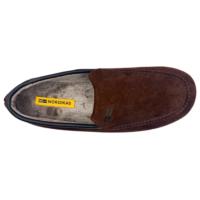 Nordikas 1390 Afelpado Men’s Slippers – Suede Moccasin-Style Slip-On with Rubber Sole & Warm Lining