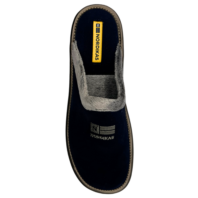 Nordikas 238-O8 - Navy Suede / Snow-Grey Trim Ladies Slippers