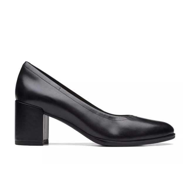 Clarks Women’s Freva55 Court Black Leather Heels – Classic Court Shoes with Cushioned Comfort & Everyday Elegance